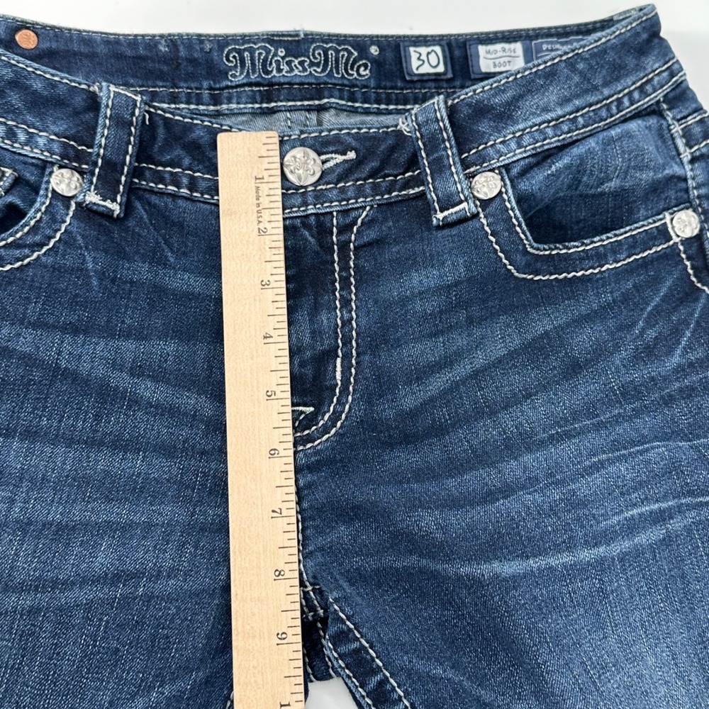 Miss Me Bootcut Jeans Women 30 Blue Dark Wash Embellished Mid Rise Y2K MP8774B - Picture 11 of 12